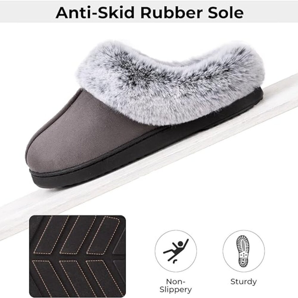 Women's Moccasins Faux Fur Trim Memory Foam Slippers(Dark Gray) - Picture 5 of 7
